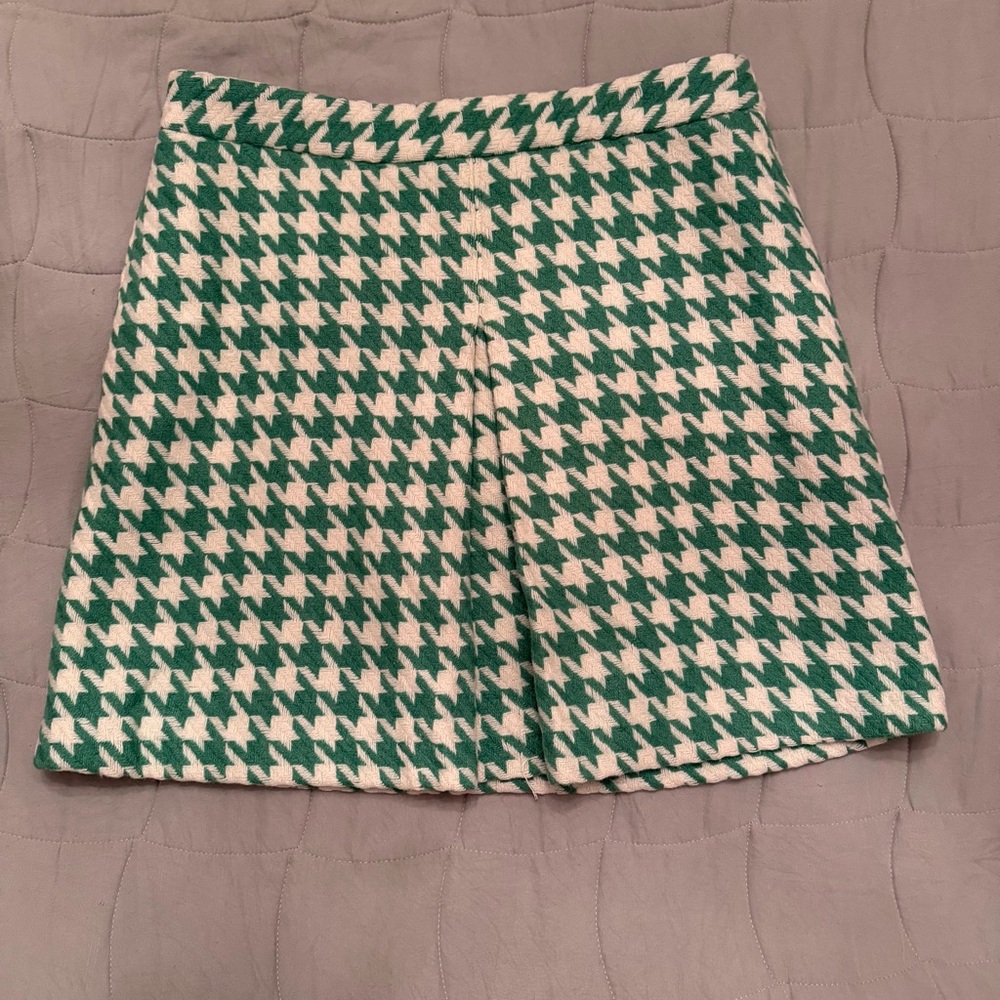 Paul‎ & Joe Green and Cream Houndstooth Wool Blend Skirt